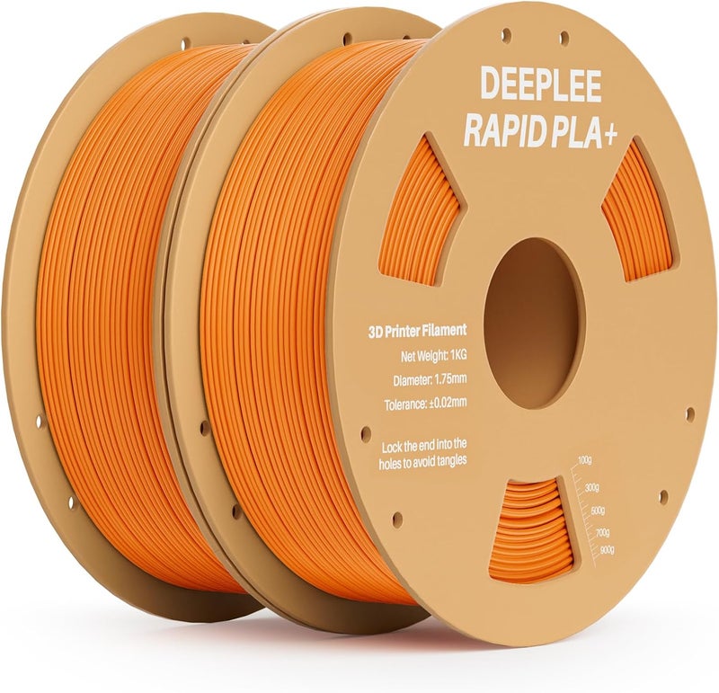 Deeplee Rapid PLA Plus Filament 1.75mm, High Speed 3D Printer Filament Up to 600mm/s, PLA+ Filament Dimensional Accuracy +/- 0.02 mm Fits Most FDM 3D Printer, Cardboard Spool 2 Pack 1kg Orange - Image 1